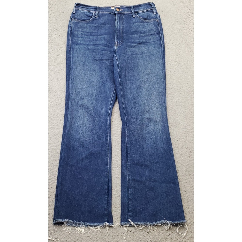 Mother The Hustler Ankle Fray Jeans Womens 29 Blue Denim Dark Wash Stretch
